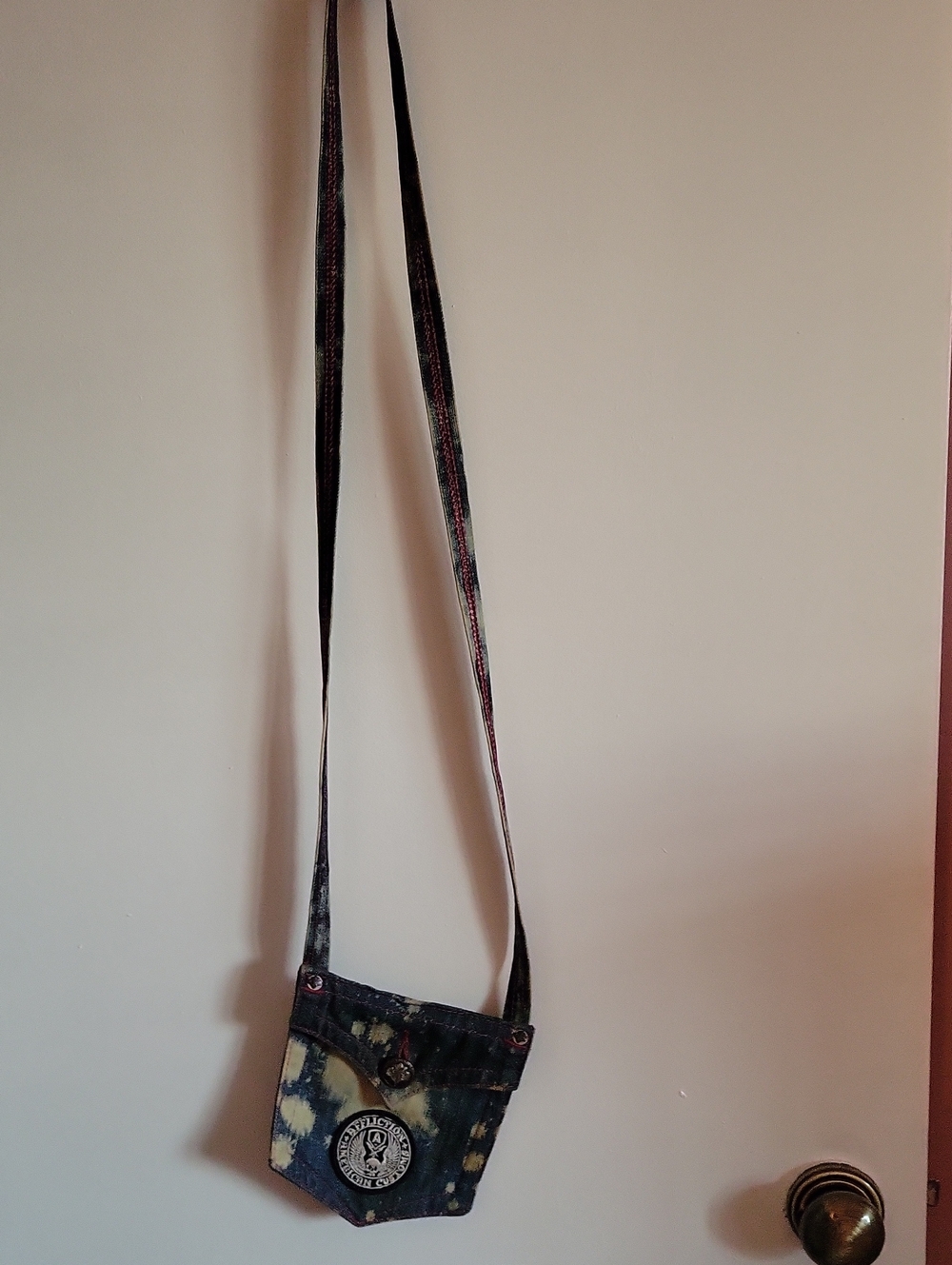 Affliction Tie-Dye Denim Crossbody in Blue and Cream